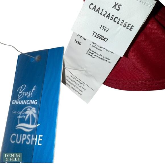 Cupshe Sangria Bliss Red Bikini Set XS Bust Enhancing Scallop Swimwear NEW/NWT!! - Picture 13 of 15